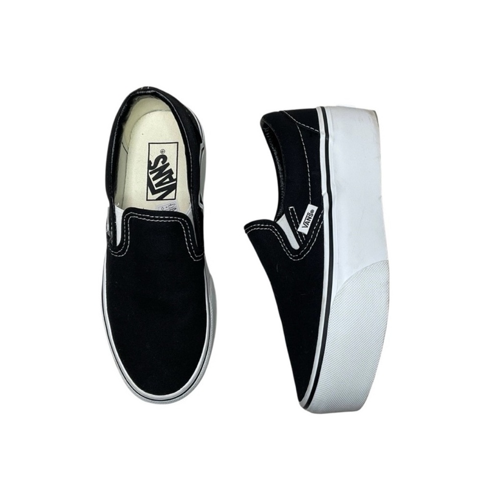 Vans Women’s Black and White Slip-On Platform Sneakers